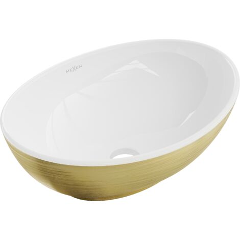 Mexen Elza lavabo à poser 40 x 33 cm, blanc/doré motif lignes - 21014017