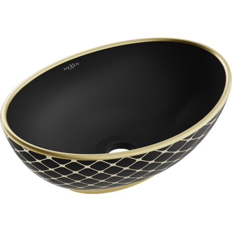 Mexen Elza lavabo autoportant 40 x 33 cm, noir mat/or motif grille - 21014029