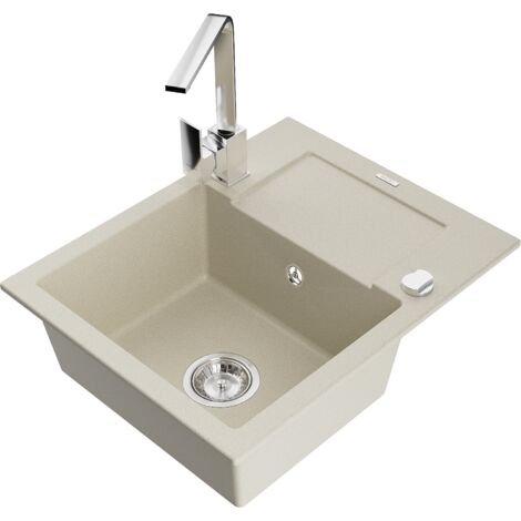 Mexen Enzo fregadero de granito de 1 cuba con escurridor y grifo de cocina Rita, beige - 6506-69-670300-00
