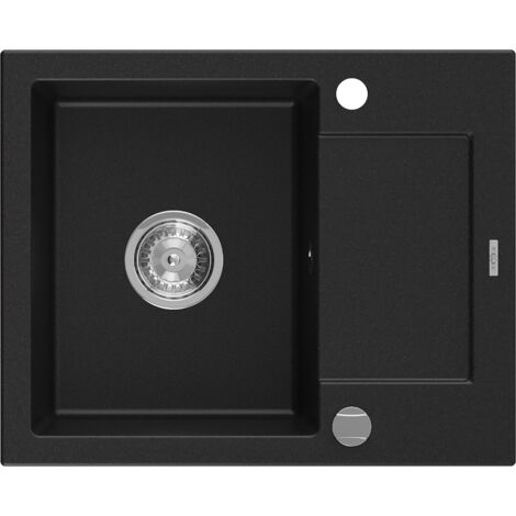 Mexen Enzo fregadero de granito de 1 cubeta con escurridor 576 x 465 mm, negro, sif贸n cromado - 6506571005-77