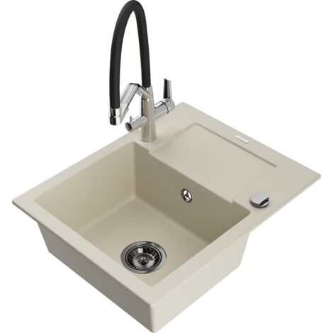 Mexen Enzo fregadero de granito de 1 seno con escurridor y grifo de cocina Duo, beige - 6506-69-671701-07-B