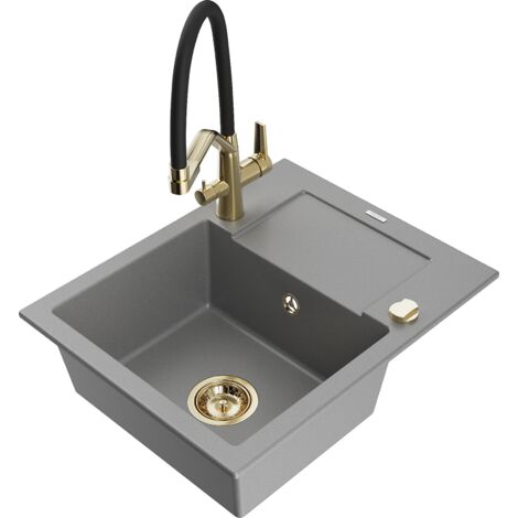 Mexen Enzo lavello da cucina in granito 1-vasca con scolapiatti e miscelatore Duo, grigio - 6506-71-671701-57-G