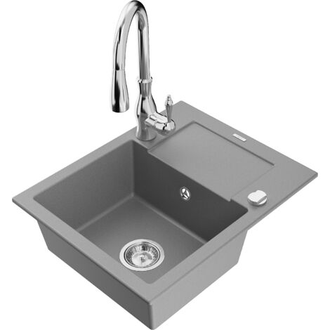 Mexen Enzo lavello in granito a 1 vasca con gocciolatoio e miscelatore cucina Savita, grigio - 6506-71-672601-00