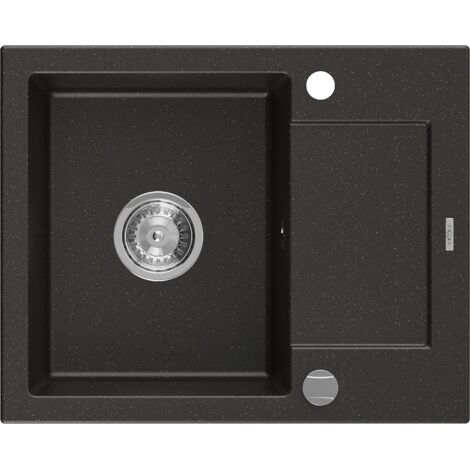 Mexen Enzo lavello in granito a 1 vasca con scolapiatti 576 x 465 mm, nero/oro metallizzato, sifone cromato - 6506571005-75