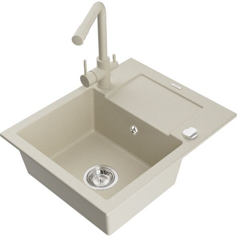Mexen Enzo lavello in granito a 1 vasca con scolapiatti e miscelatore da cucina Duero, beige - 6506-69-671600-69