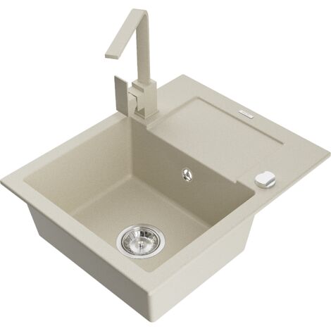 Mexen Enzo lavello in granito a 1 vasca con scolapiatti e rubinetto da cucina Rita, beige - 6506-69-670300-69