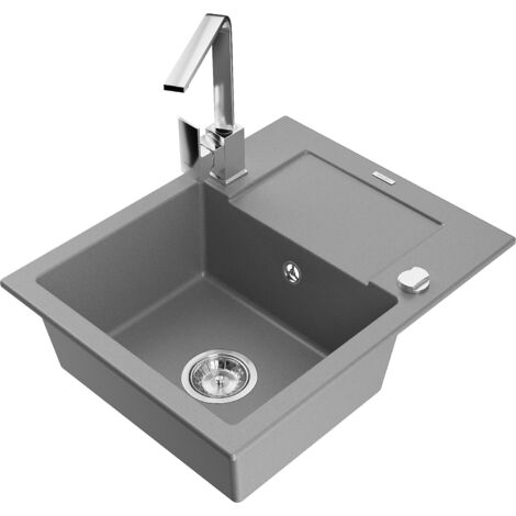 Mexen Enzo lavello in granito a 1 vasca con scolapiatti e rubinetto da cucina Rita, grigio - 6506-71-670300-00