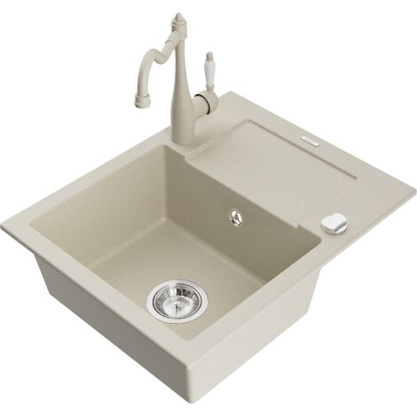 Mexen Enzo lavello in granito a 1 vasca con sgocciolatoio e rubinetto cucina Carla, beige - 6506-69-670700-69