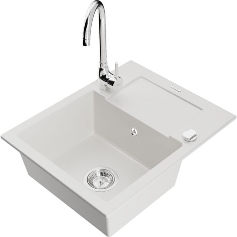 Mexen Enzo lavello in granito a 1 vasca con sgocciolatoio e rubinetto cucina Telma, bianco - 6506-20-670200-00