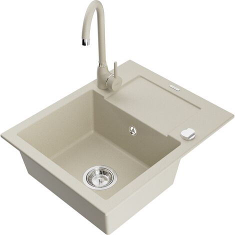Mexen Enzo lavello in granito a 1 vasca con sgocciolatoio e rubinetto da cucina Telma, beige - 6506-69-670200-69