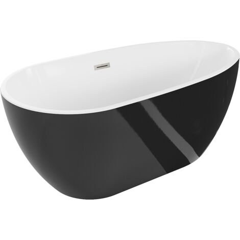 Mexen Eos vasca da bagno autoportante 150 x 75 cm, bianca/nera, troppopieno nichel spazzolato - 52471507575-97