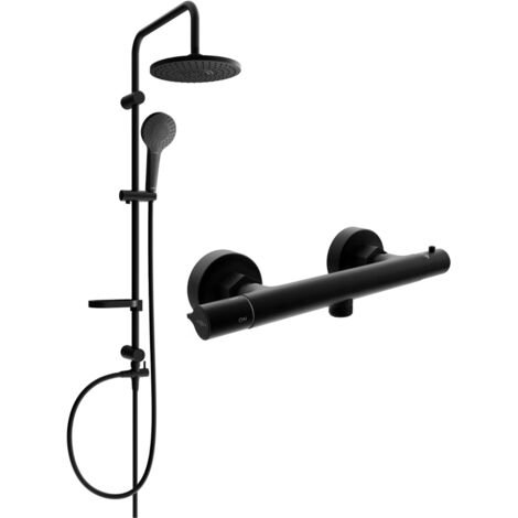 Mexen Erik conjunto de ducha sobre pared con rociador y grifo de ducha termost谩tico Slim, negro - 77105205-70
