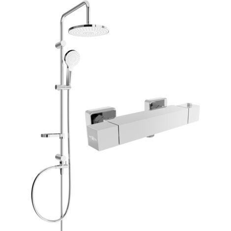 Mexen Erik ensemble de douche en saillie avec pomme de douche et mitigeur thermostatique Cube, chrome - 77200205-00