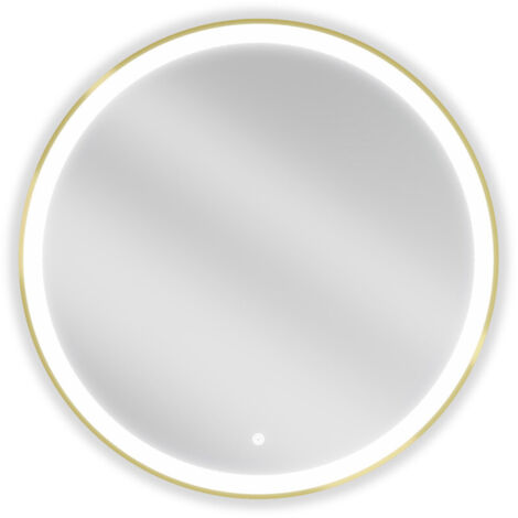 Mexen Esso specchio da bagno retroilluminato, rotondo 80 cm, LED 6000K, anti-appannamento, cornice dorata - 9825-080-080-611-50