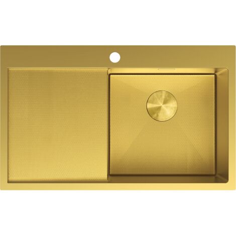 Mexen Exar fregadero de acero inoxidable de 1 cubeta con escurridor derecho 780 x 480 mm, dorado HC - 6434781010P-55HC