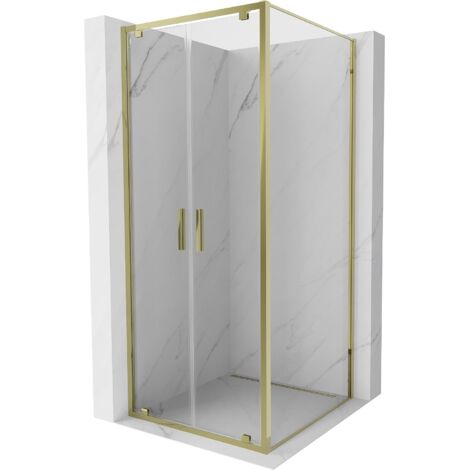 Mexen Exo cabina de ducha abatible 110 x 110 cm, transparente, dorada - 8182-110-110-50-00