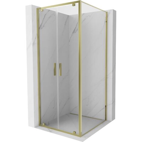 Mexen Exo cabina de ducha abatible 120 x 120 cm, transparente, dorada - 8182-120-120-50-00