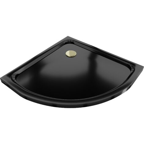 Mexen Flat halbrunde Duschwanne slim 90 x 90 cm, Schwarz, Siphon Gold - 41709090G