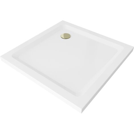 Mexen Flat piatto doccia quadrato slim 80 x 80 cm, bianco, sifone dorato - 40108080G