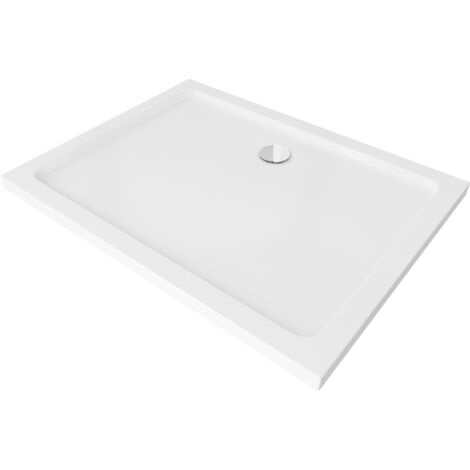Mexen Flat plato de ducha rectangular slim 140 x 100 cm, blanco, sif贸n cromo - 40101014