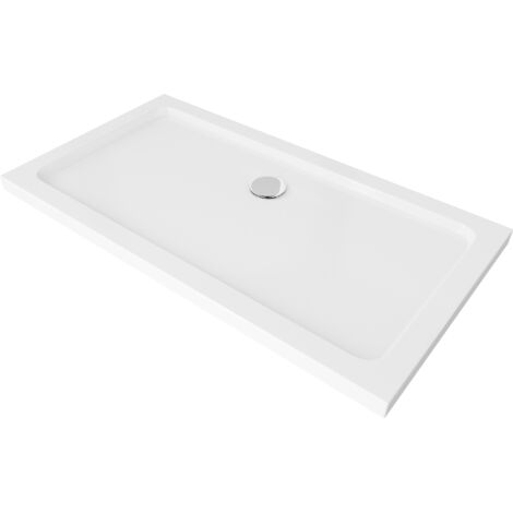 Mexen Flat plato de ducha rectangular slim 140 x 70 cm, blanco, sif贸n cromado - 40107014