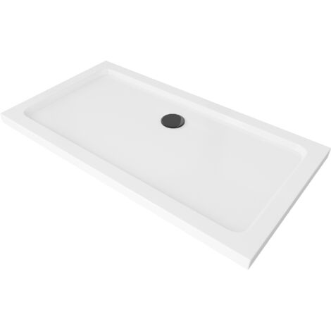 Mexen Flat plato de ducha rectangular slim 140 x 70 cm, blanco, sif贸n negro - 40107014B