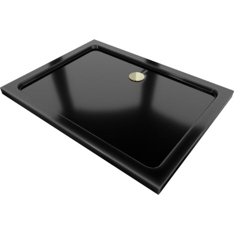 Mexen Flat receveur de douche rectangulaire slim 80 x 70 cm, Noir, siphon Or - 40707080G