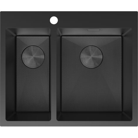 Mexen Flexo lavello in acciaio 1,5 vasche 610 x 510 mm, nero HC - 6446611500-70HC