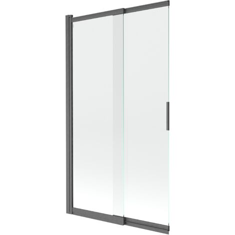 Mexen Fox paravento per vasca da bagno scorrevole a 2 ante 100 x 150 cm, trasparente, grigio canna di fucile spazzolato - 891-1