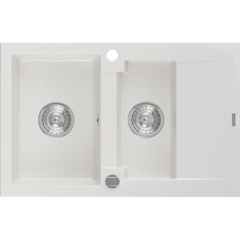 Mexen Gaspar fregadero de granito 1,5 compartimentos con escurridor 737 x 475 mm, blanco, sif贸n cromo - 6507731505-20