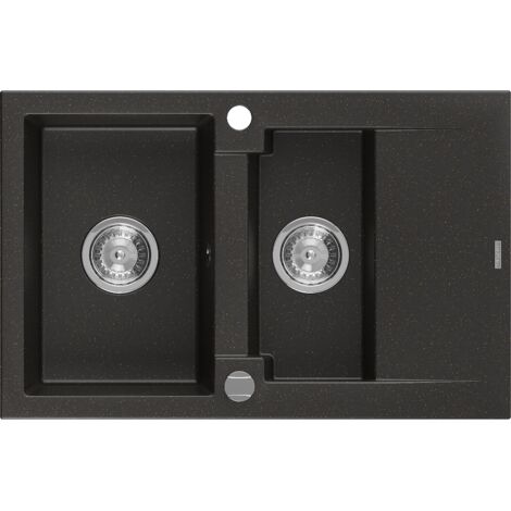 Mexen Gaspar lavello in granito 1,5 vasca con scolapiatti 737 x 475 mm, nero/oro metallizzato, sifone cromato - 6507731505-75