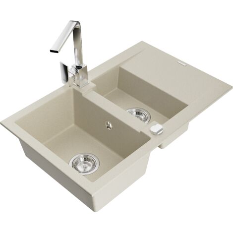 Mexen Gaspar lavello in granito 1,5 vasca con scolapiatti e rubinetto cucina Rita, beige - 6507-69-670300-00