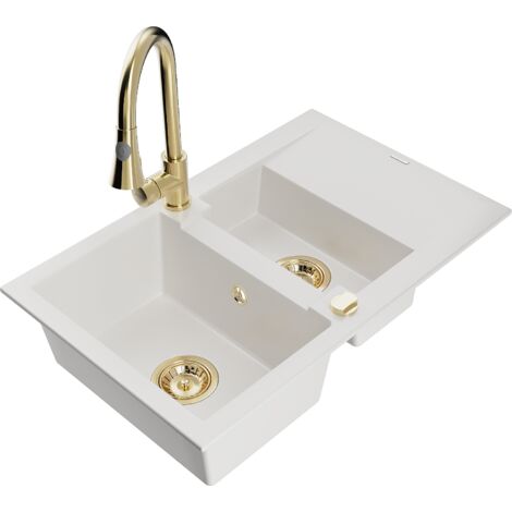 Mexen Gaspar lavello in granito semi-integrato con sgocciolatoio e miscelatore cucina Elia, bianco - 6507-20-670101-50