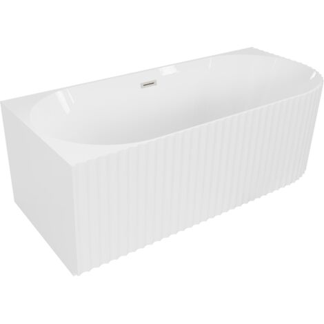 Mexen Gia ba帽era exenta de esquina acanalada izquierda 150 x 75 cm, blanco brillo, rebosadero n铆quel cepillado - 52701507500L-9