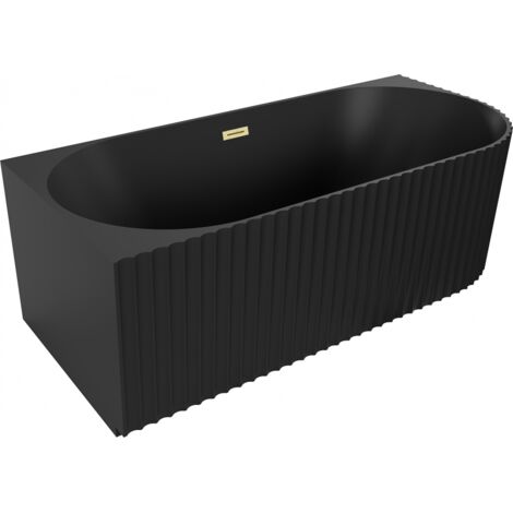 Mexen Gia ba帽era exenta esquinera acanalada izquierda 150 x 75 cm, negra mate, desbordamiento dorado cepillado - 52701507571L-55