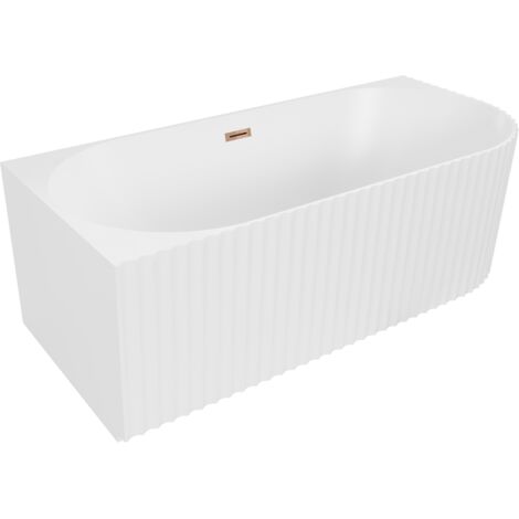 Mexen Gia baignoire autoportante d'angle cannelée gauche 170 x 80 cm, blanc mat, trop-plein or rose - 52701708001L-60