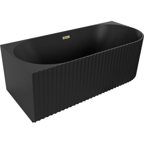 Mexen Gia baignoire îlot d'angle rainuré gauche 150 x 75 cm, noir mat, trop-plein doré - 52701507571L-50