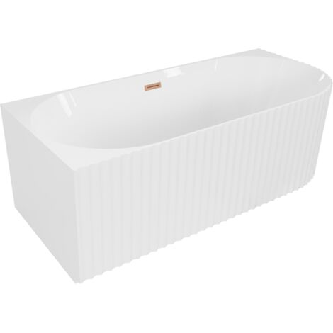 Mexen Gia baignoire îlot d'angle rainurée gauche 150 x 75 cm, blanc brillant, trop-plein cuivre brossé - 52701507500L-65