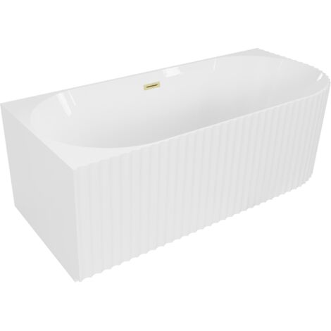 Mexen Gia freistehende Eckwanne geriffelt links 170 x 80 cm, weiß glänzend, Überlauf gold gebürstet - 52701708000L-55