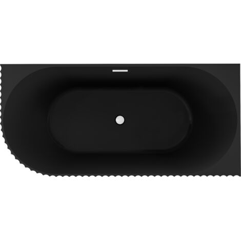 Mexen Gia vasca da bagno freestanding ad angolo rigata destra 170 x 80 cm, nero opaco, troppopieno bianco - 52701708071P-20