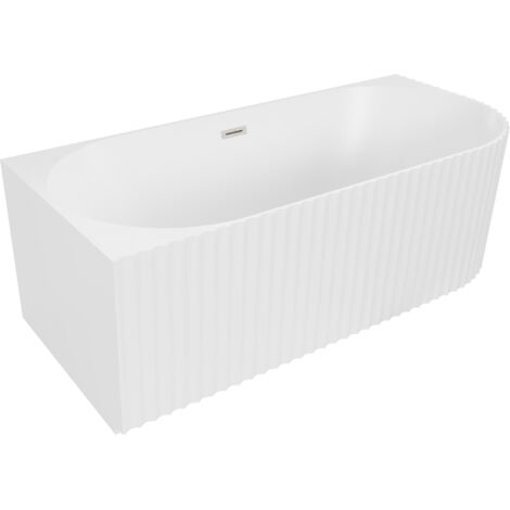 Mexen Gia vasca da bagno freestanding angolare scanalata sinistra 170 x 80 cm, bianca opaca, troppo pieno nichel spazzolato - 52