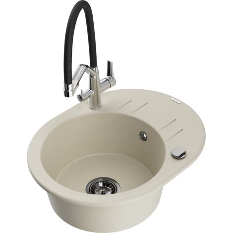 Mexen Kevin 1-Becken-Granitspüle mit Mischbatterie Duo, Beige - 6517-69-671701-07-B