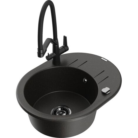 Mexen Kevin 1-Becken-Granitspüle mit Mischbatterie Duo, Schwarz/Gold metallisch - 6517-75-671701-70-
