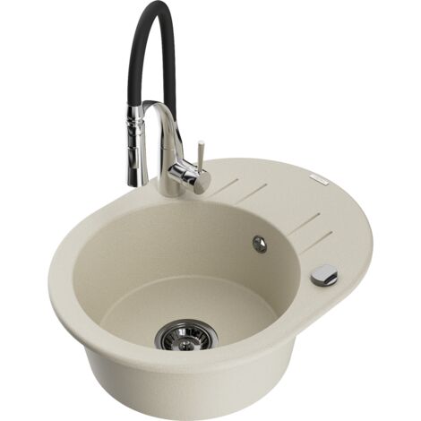 Mexen Kevin fregadero de granito 1 seno con escurridor y grifo de cocina Aster, beige - 6517-69-73450-07-B