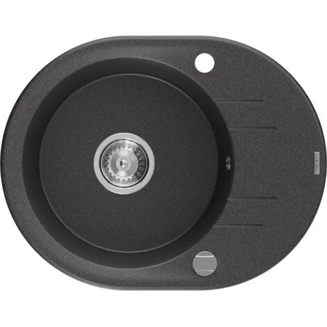 Mexen Kevin fregadero de granito de 1 cubeta con escurridor 586 x 458 mm, negro moteado, sif贸n cromo - 6517581005-76