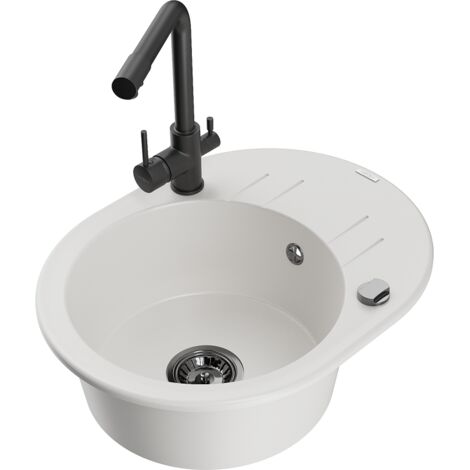 Mexen Kevin fregadero de granito de 1 cubeta con escurridor y grifo de cocina Duero, blanco - 6517-20-671600-70