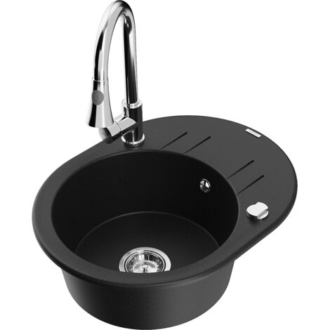 Mexen Kevin fregadero de granito de 1 cubeta con escurridor y grifo de cocina Elia, negro - 6517-77-670101-00