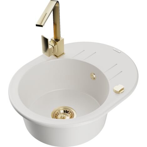 Mexen Kevin fregadero de granito de 1 cubeta con escurridor y grifo de cocina Rita, blanco - 6517-20-670300-50