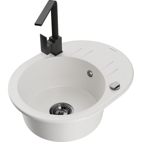 Mexen Kevin fregadero de granito de 1 cubeta con escurridor y grifo de cocina Rita, blanco - 6517-20-670300-70