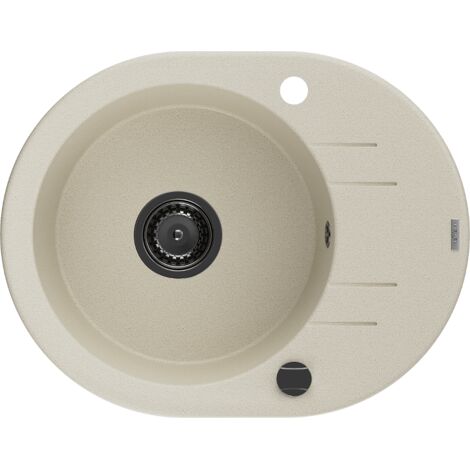 Mexen Kevin fregadero de granito de 1 seno con escurridor 586 x 458 mm, beige, sif贸n negro - 6517581005-69-B